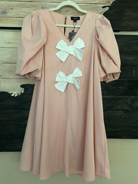 Gigio Puff Balloon Sleeve V-neck Bow A-line Mini Dress